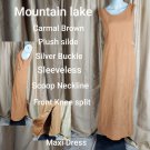 Mountain Lake caramel brown overall side buckles scoop neckline dress size L