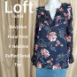 Loft Outlet Navyblue Floral Print Ruffled Detail V Neckline Top Size XSP