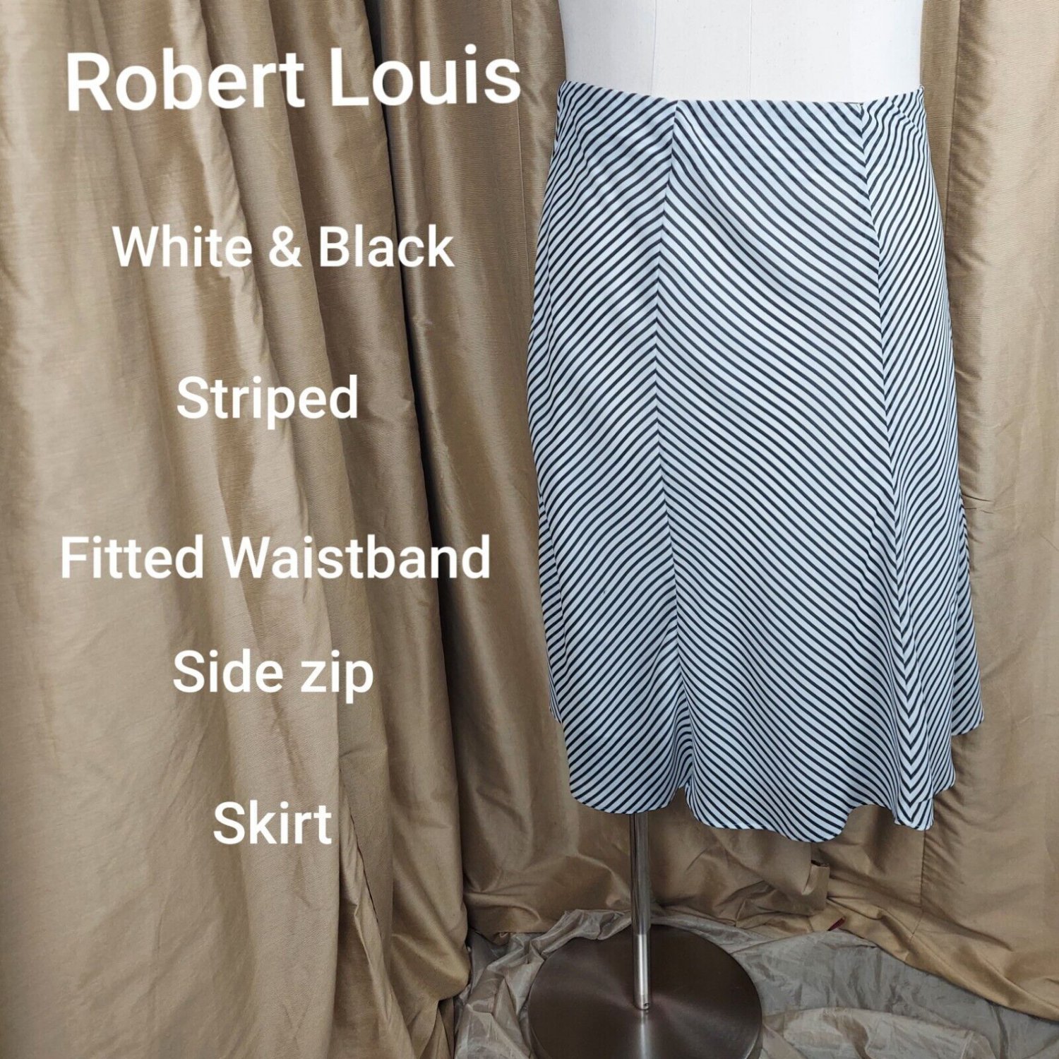 Robert Louis Long Modest Button Down White Strip Skirt Size S