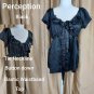 Perception Black Tie Neck Button Down Top Size L