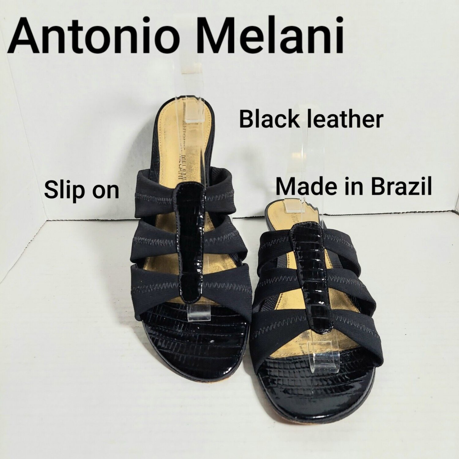 Antonio Melani black leather made in Brazil mules Size 8M
