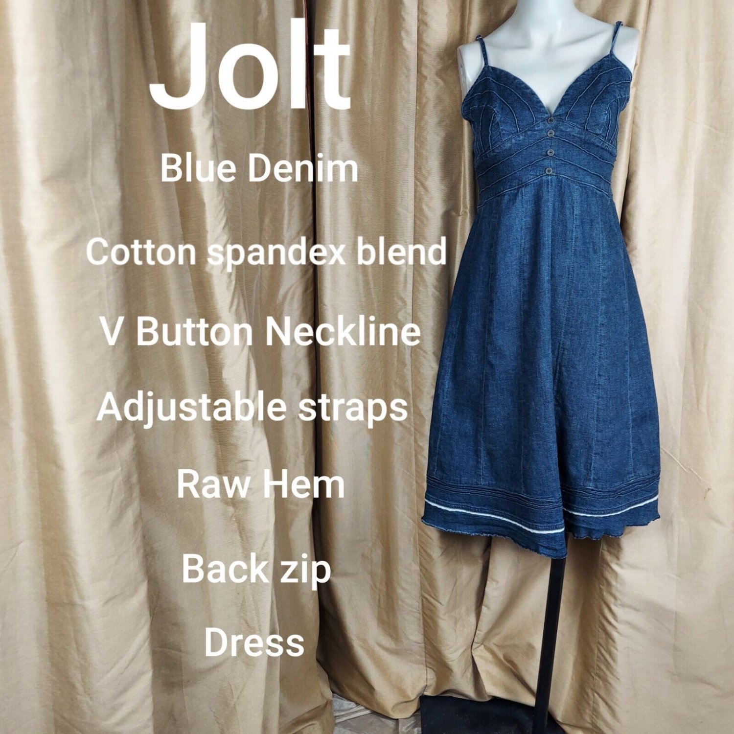 Jolt Blue Button V Neckline Adjustable Straps Denim Dress Size 7