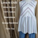Lime n Chilli White Striped Cotton Sleeveless Tunic Top Size L