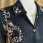 Vintage Mciland Black & Beige Embroidered Lightweight Button Cardigan Size M