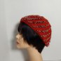 Handmade Red Knitted Beret With Silver Beading