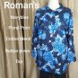Roman's Navyblue Cotton Blend Floral Print Button Down Top Size 32W