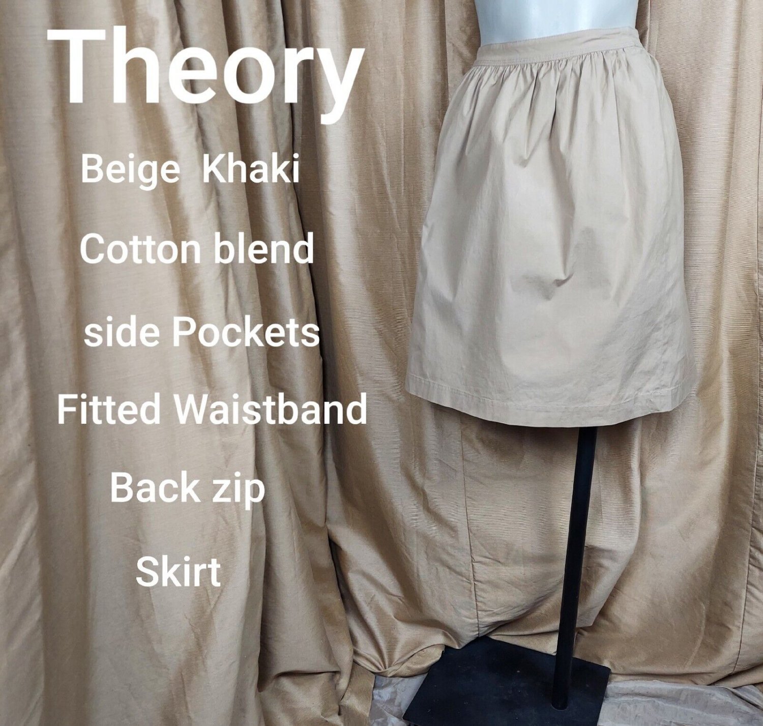Theroy Beige Khaki Side Pockets Cotton Blend  Skirt Size 12