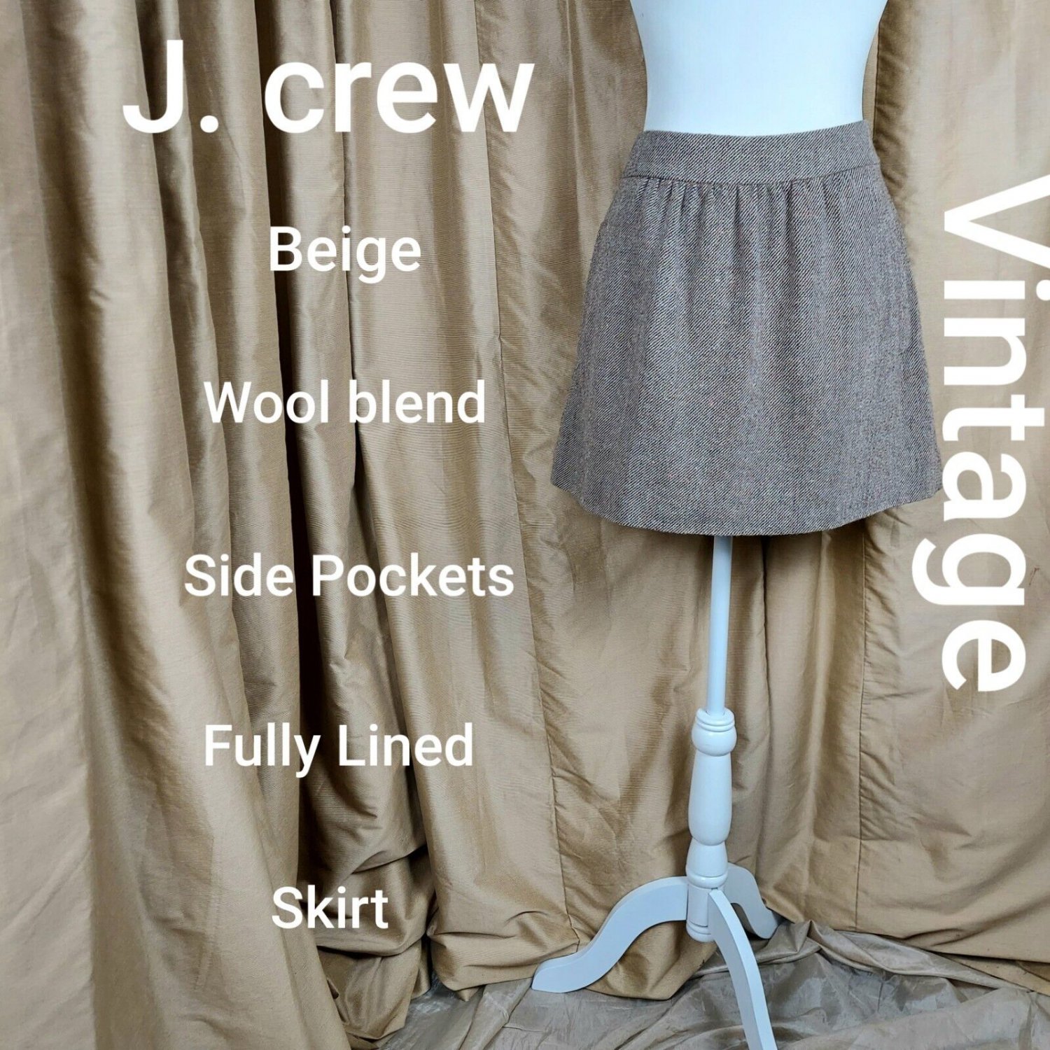 J.crew Vintage Beige Wool Blend Side Pockets Skirt Size 6