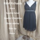 R&M Richards Black Sparkle Detail Sheer Overlay Dress Size 14