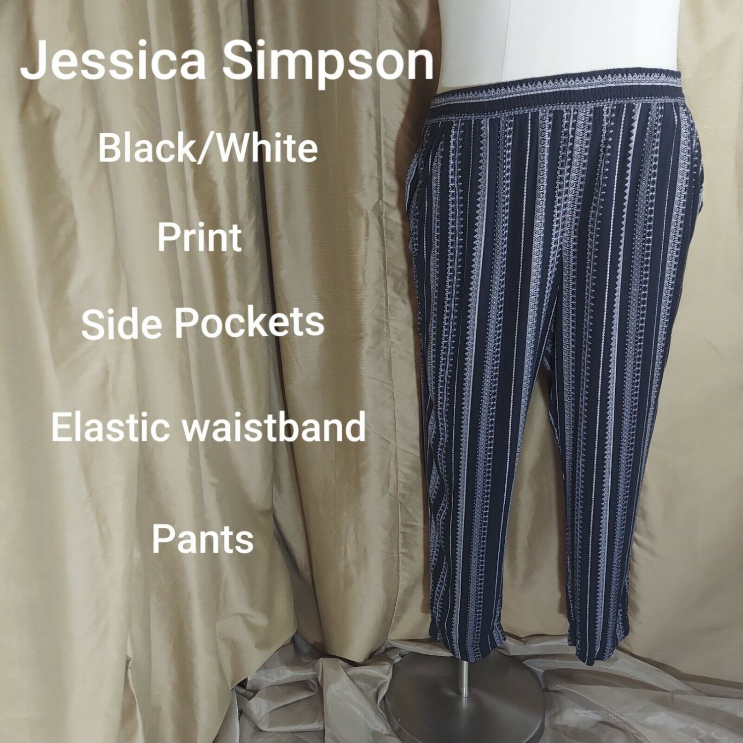 Jessica Simpson Black/ White Print Pockets Fashion Pants Size XL