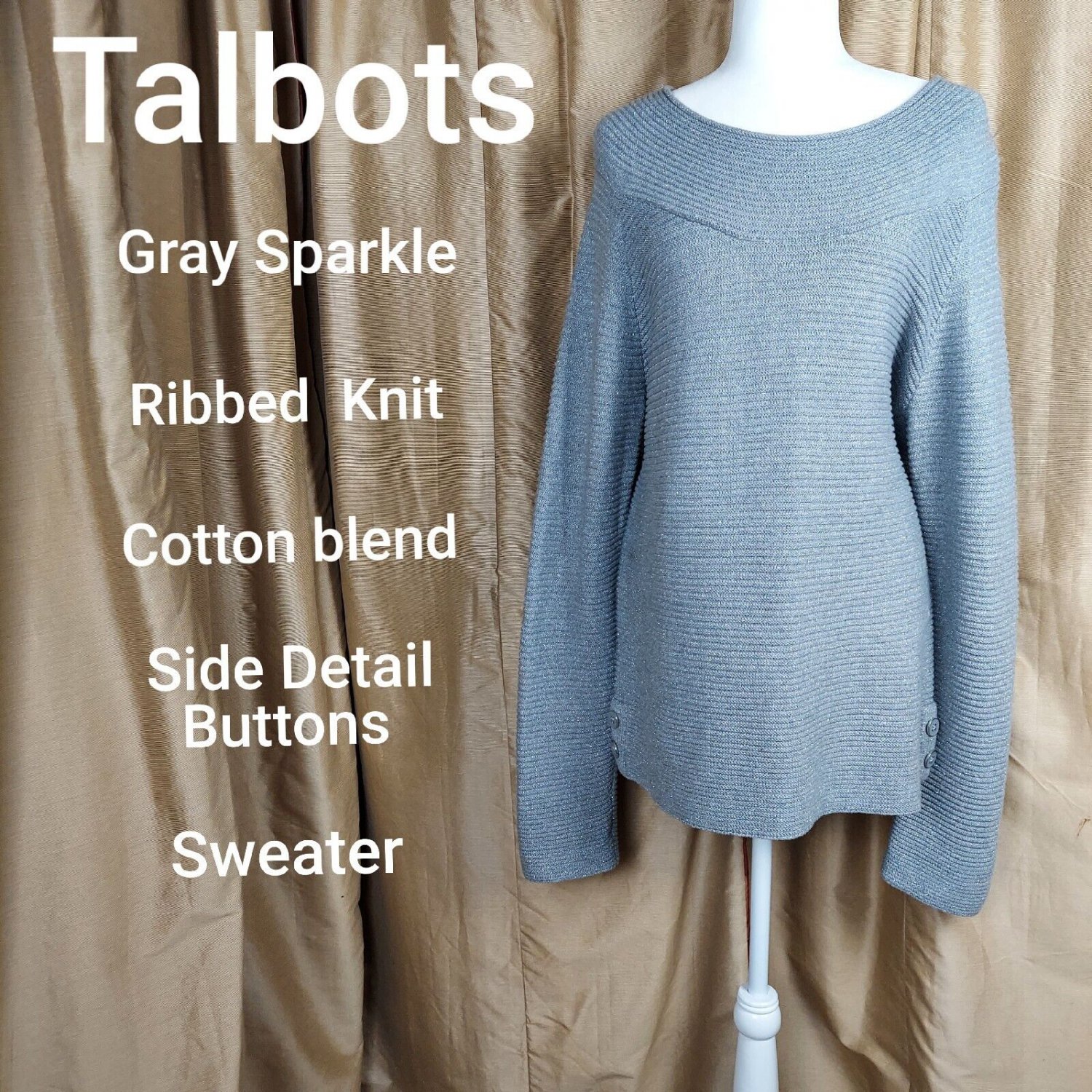 Talbots Gray Cotton Blend Rib Sweater Size L