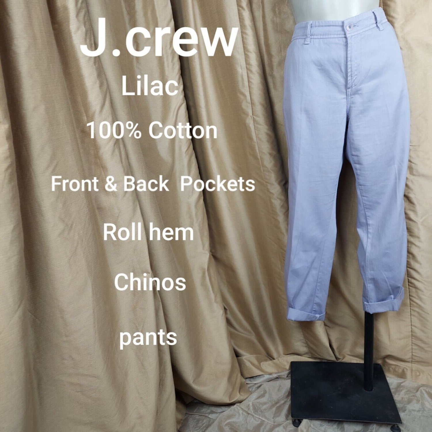 J.crew Lilac 100% Cotton Front And Back Button Pockets Roll Hem Chino Pants Size