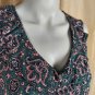 Ann Taylor LOFT Green Pink Floral Print Double V neckline Elastic Waist Dress...