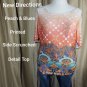 New Directions Peach & Blue Printed Side Scrunched Detail Top Size 3X