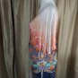 New Directions Peach & Blue Printed Side Scrunched Detail Top Size 3X