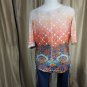 New Directions Peach & Blue Printed Side Scrunched Detail Top Size 3X