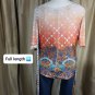 New Directions Peach & Blue Printed Side Scrunched Detail Top Size 3X