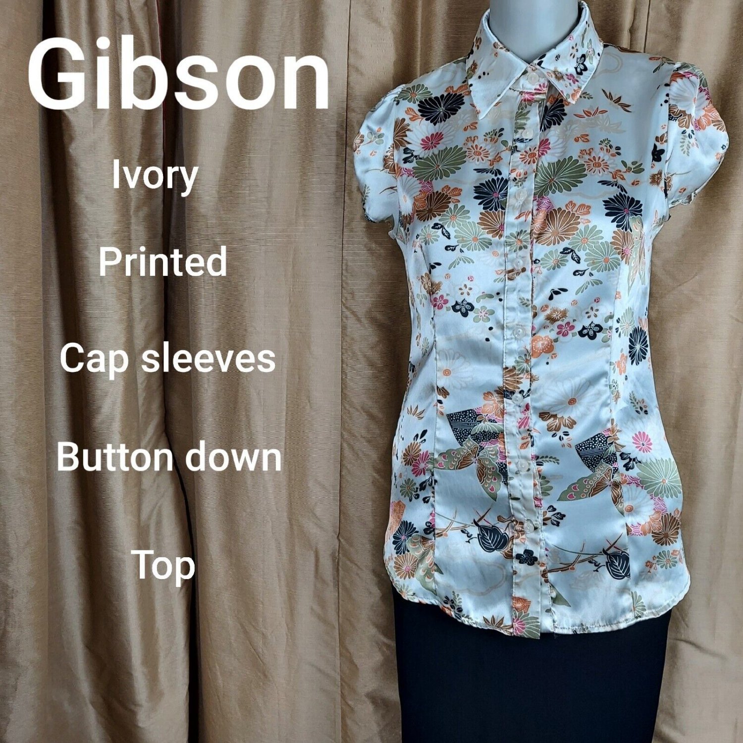 Gibson Ivory Print Button Down Detail Top Size S