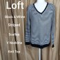 Loft Black & White Striped Scallop V Neckline Sweater Size M