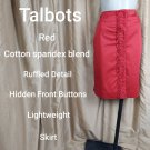 Talbots Red Ruffed Hidden Front Button down cotton Spandex Blend Skirt Size 6