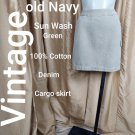 Vintage Old Navy Sun Washed Green Denim Cargo Skirt Size 8