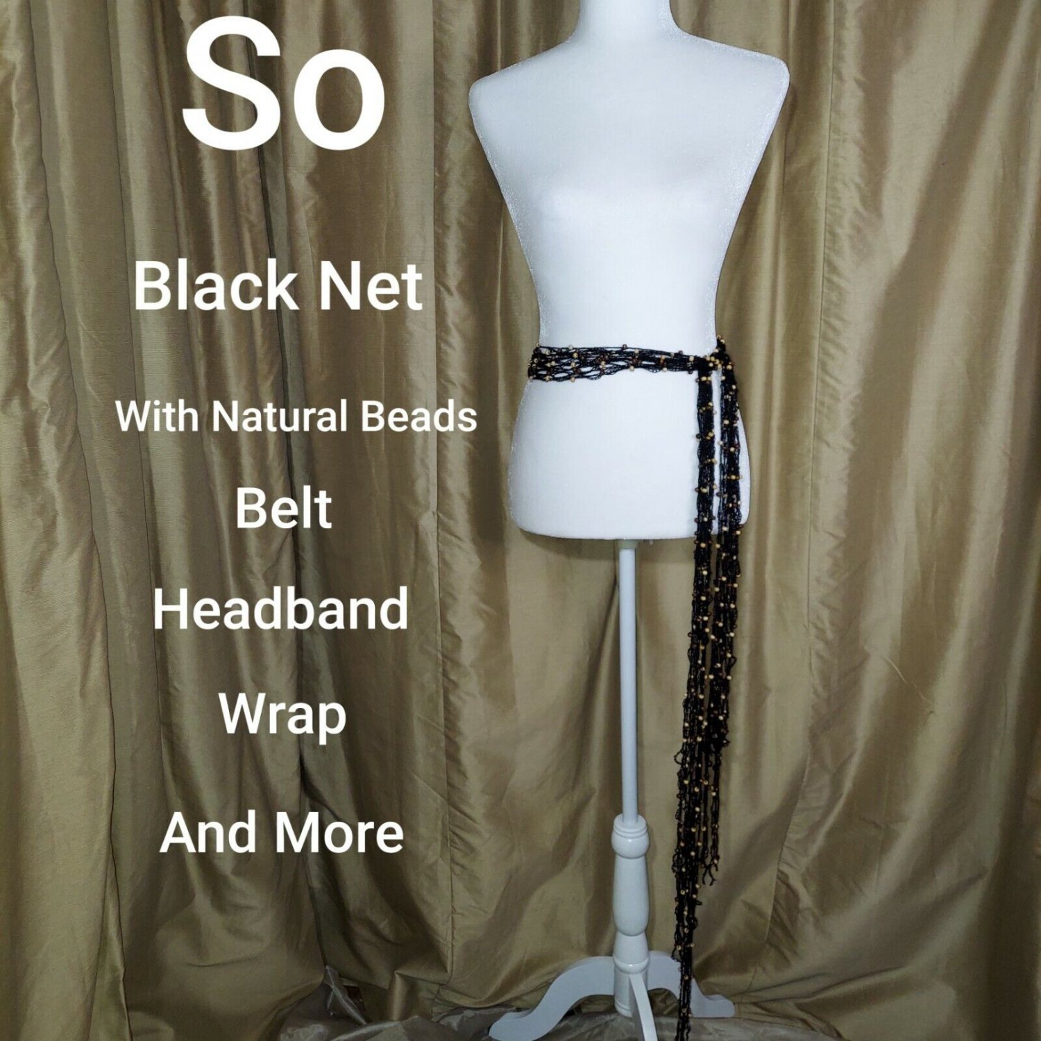 SO Black Wood Beads Net Belt,headband ,scarf