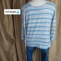 T By Talbots Blue & Gray Striped Cotton Blend Side Tie Top Size XL