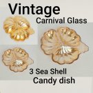 Vintage Marigold Carnival Glass Clover Leaf Candy Dish Set Of 2
