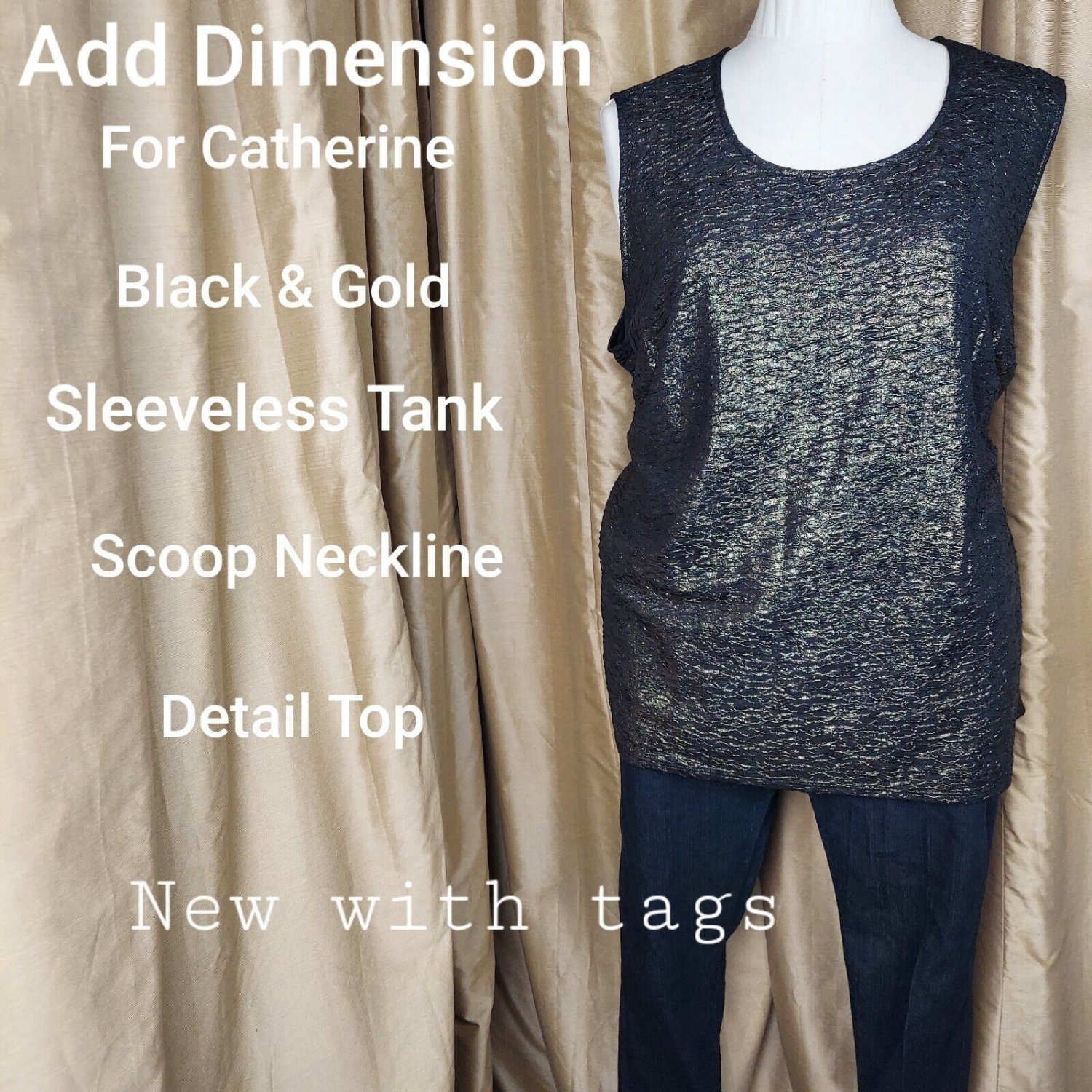 New Added Dimensions Black & Gold Detail Tank Size 3X