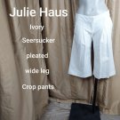 Julie Haus Ivory Seersucker Pleated Wide Leg Crop  Pants Size 0