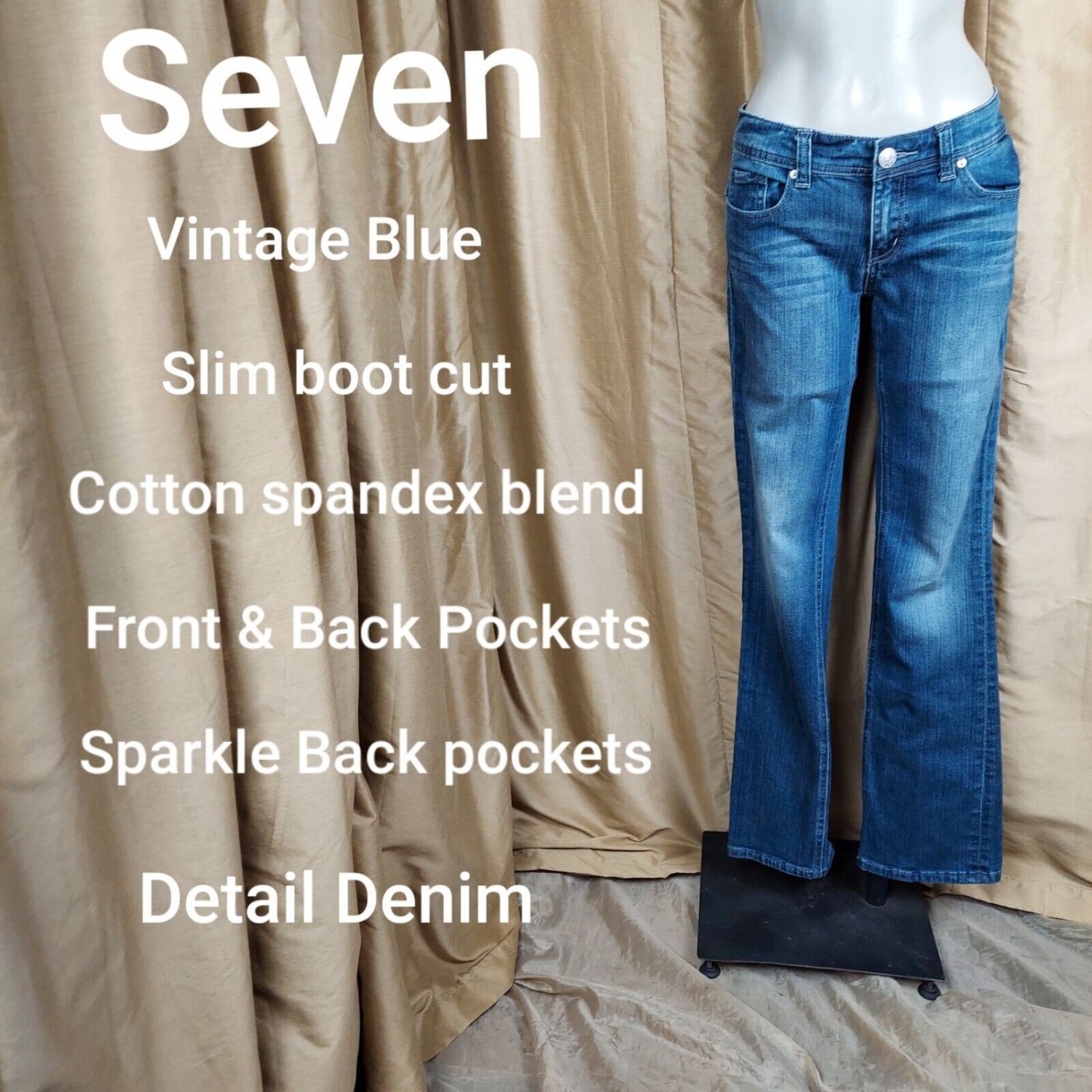 Seven 7 Sparkle Back Pockets Slim Boot Cut Jeans Size 6