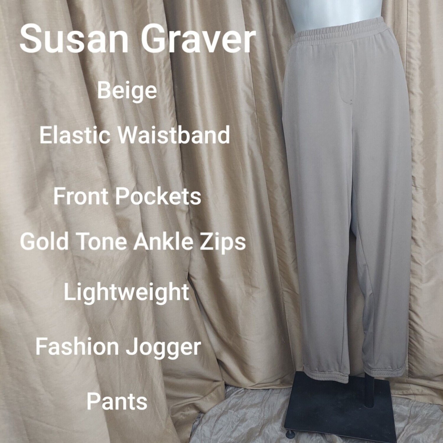 Susan Graver Beige Pockets Zip Hem Fashion Joggers pants Size XL