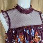 Arizona Jean Co Purple Plum Floral Print Sheer Neck Detail Top Size S