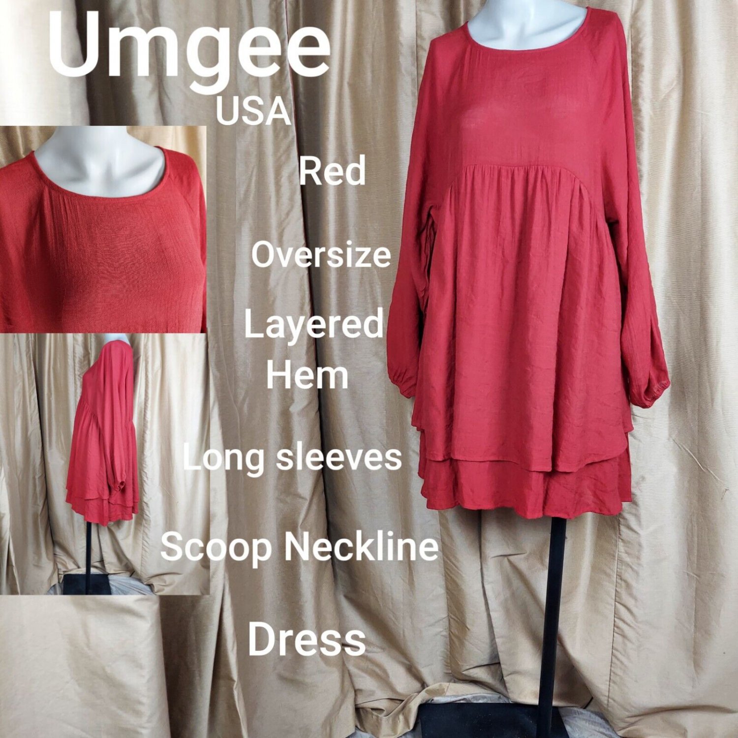 Umgee USA Red Oversize Light Weight Layered Hem Dress Size S