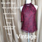 New With Tags Vintage Crimson & Black Print  Side Tie Top Size 10