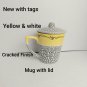 New With Tag Yellow & White Crackled Mug With Lid
