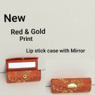 New Red & Gold Print Snap Close Lipstick Case With Mirror