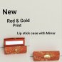 New Red & Gold Print Snap Close Lipstick Case With Mirror