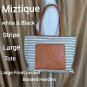 Miztique White & Black Striped Front Slip Pocket Large Tote