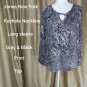 Jones New York Gray And Black Print Keyhole Neckline Top Size L
