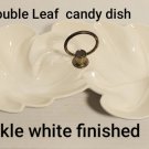 Vintage Double Leaf White Cracked Finish Candy Dish # 100