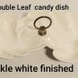 Vintage Double Leaf White Cracked Finish Candy Dish # 100
