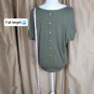 Faded Glory Olive Green Floral Print Faux Back Button Top Size M