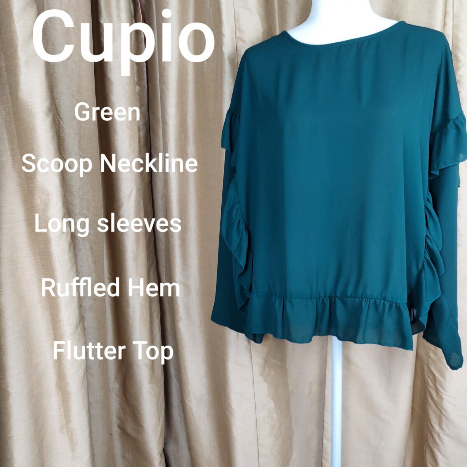 Cupio Green Ruffled Hem Futter Top Size L