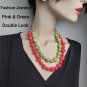 Fashion 2 Strand Pink & Green Bead Necklace