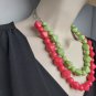 Fashion 2 Strand Pink & Green Bead Necklace