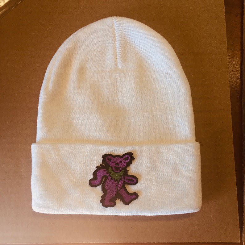 Grateful Dead Purple Dancing Bear White Beanie Hat One Size Fits all Unisex