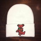 Grateful Dead Orange Dancing Bear White Beanie Hat