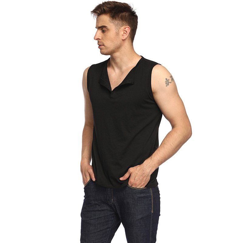Men's Black Casual V-neck Sleeveless Vest