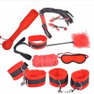 PU Leather Fetish Bondage Kits(Red 9pcs)